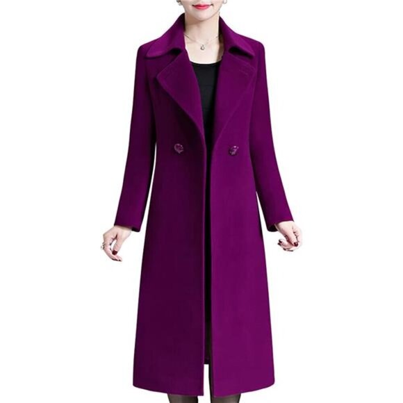Women's Winter Coats Warm Double-breasted Purple - Picture 1 of 4